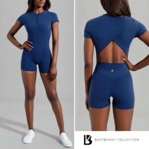 Navy Blue Short Sleeve Romper